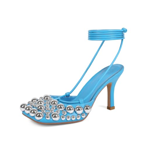 Image of Saint Leia Women's 4IN High Heel Sandals Nude Stiletto Pumps with Gold Silver Pearls Heels for Weddings Parties and Evening Wear
