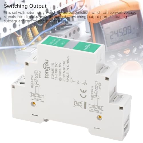 Image of DIN Rail Voltmeter, DC 11V-310V DC Voltage Meter, Digital Display, 3 Display Digits, with English User Manual