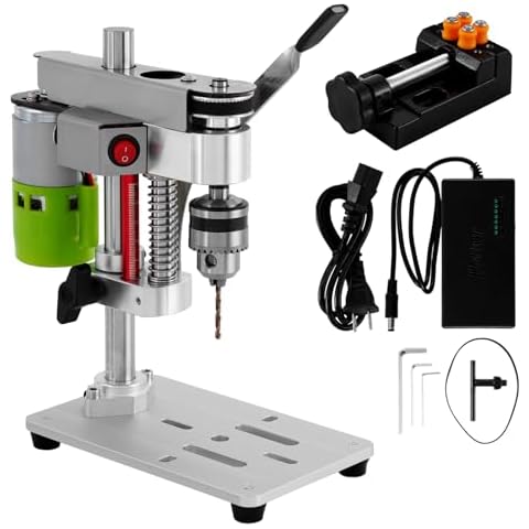 MXBAOHENG Mini Desktop Drill Press 7-speed Micro Drill Press with Work Light for Wood, Crafts and Jewelry Making, Small Table Drilling Machine 795 Motor B10 Chuck, with Belt and Motor Protective Cover Cover