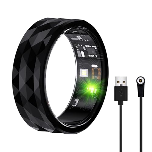Smart Ring with Calories, Heart Rate,Step Counter, Heart Rate & Blood Oxygen Monitor, Sleep Tracking, and IP68 Waterproof - No App Subscription, Compatible with Android 5.1+ & iOS 8.0 (Black, 9#)