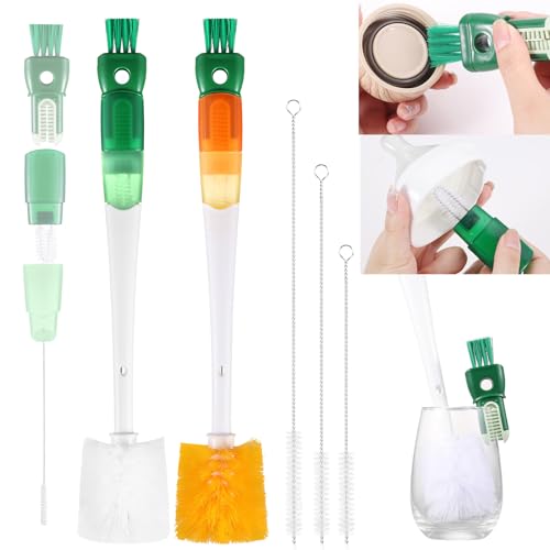 Image of OUTXE 5 Pack Bottle Brush Set, 5-in-1 Multifunctional Water Bottle Cleaning Brush 2 Pack, with Nipple Brush, Detail Brush for Cup Lid Gap, 12 inch 10 inch 8 inch Straw Brush for Stanley Yeti