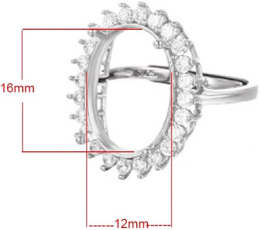 925 Sterling Silver CZ Ring Base Blank Ring Setting fit 5X7/6X8/7X9/8X10/10X12/12X16/13X18mm Oval Cabochon Gemstone Mounting for DIY Women Ring Jewelry Making Accessories