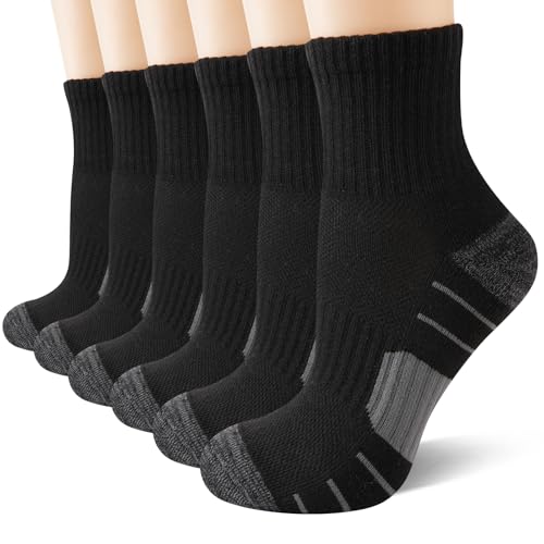 Heatuff Men's Athletic Ankle Socks Cushioned Quarter Running Mini Crew Socks for Men 6 Pairs