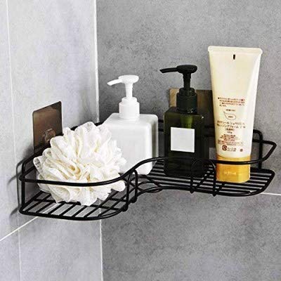 Image of Self-Adhesive Metal Bathroom Corner Rack Storage Shelves, Bathroom Storage Rack Corner, Bathroom Corner Shelf Organizer Storage, Bathroom Shelf - Shelves Corner - (Black,Pack of -1)