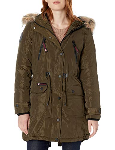 CANADA WEATHER GEAR Women's Parka Jacket, Cinched Waist Olive, L