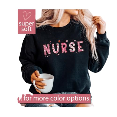 Nurse Valentine Gift Sweatshirt, Nurse Valentines Day Sweatshirts, Valentine Nurse Sweaters, Valentine Nursing Sweater, Gift For Her, Retro Valentine Nurse Crewneck, Heart Shirt, Cute Heart Nurse Puff2