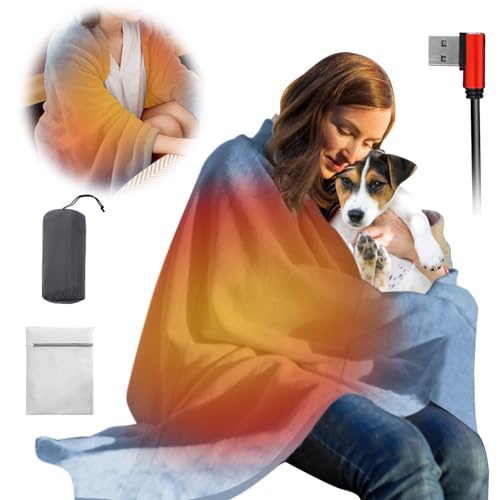 PANGTIKU USB Battery Operated Heated Blanket - Battery Power Operated Heating Blanket Electric Throw for Home Outdoor Travel Camping