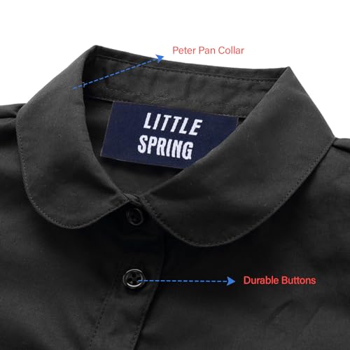 Image of LittleSpring Girls Long Sleeve Uniform Shirts Peter Pan Collar Poplin Blouse