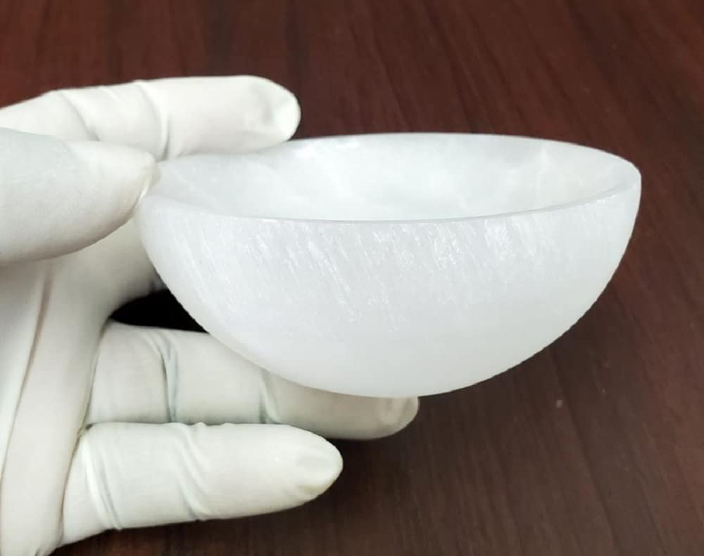 New Age Imports, Inc. Selenite Bowl 3.5 to 4", Great for Altar use, Ritual use, Incense Burner, smudging Bowl, Decoration Bowl, offering Bowl - (Selenite Bowl (White))