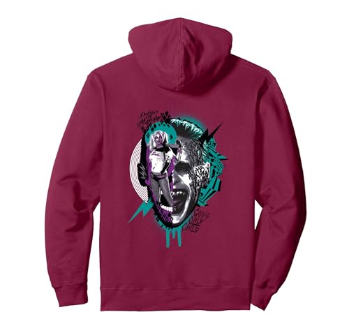 DC Suicide Squad Joker Harley Quinn Collage Pullover Hoodie, Adult Unisex, Burgundy, XX-Large