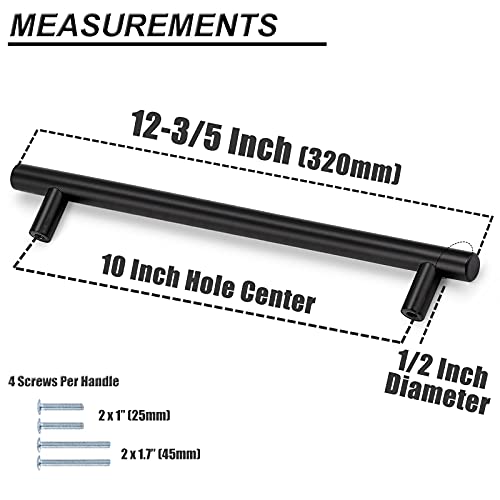 Image of Probrico 15 Pack|10 inch Center to Center Black Modern Cabinet Handles Cupboard Pull Kitchen Cabinet T Bar Handle Dresser Pulls Stainless Steel Cabinet Hardware
