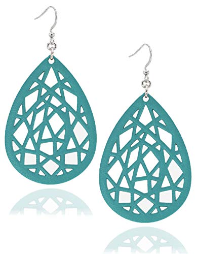 missaqua Dangle Earrings for Women Boho Leather Teardrop Filigree Statement Lightweight Turquoise Drop Earrings