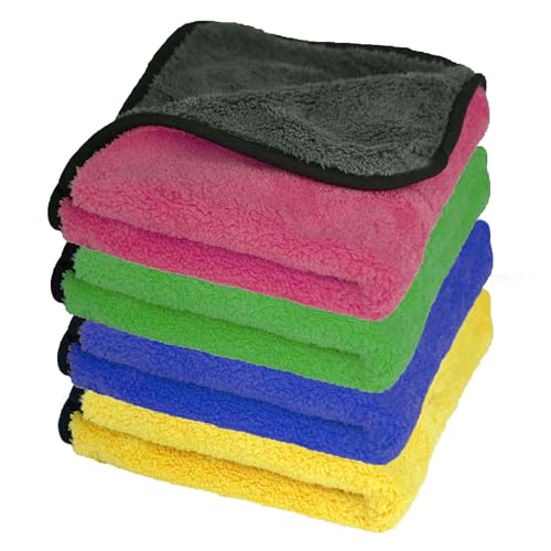Image of Autofy 500GSM - 40cm x 60cm - [Pack of 4] - Microfiber Cloth Double Sided Microfiber Cloth for Car Lint Free Super Soft Plush Car Cleaning Cloth Sueded Edges for Scratch Free Car & Bike Cleaning