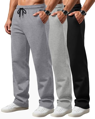 Neer 3 Pack Men's Big and Tall Sweatpants, Athletic Open Bottom Pants with Pockets and Drawstring Workout Lounge Jogger Pants