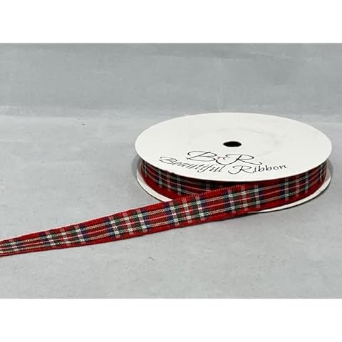 1 Roll of 10mm x 25 metres Tartan Ribbon Red Modern Royal Stewart Double Sided 10 mm 1cm Cover