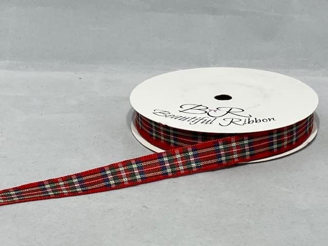 1 Full Roll Reel of 10mm x 25 metres Tartan Ribbon Red Modern Royal Stewart Double Sided 10 mm 3/8" 1cm