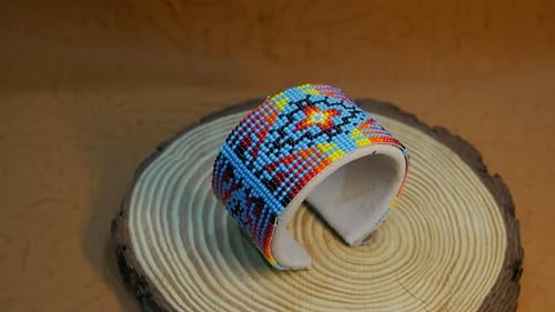 Handmade Beaded leather Cuff bracelet, Bohemian bracelet, women's bracelet, native bracelet, bangle, western, aztec bracelet,Adjustable4