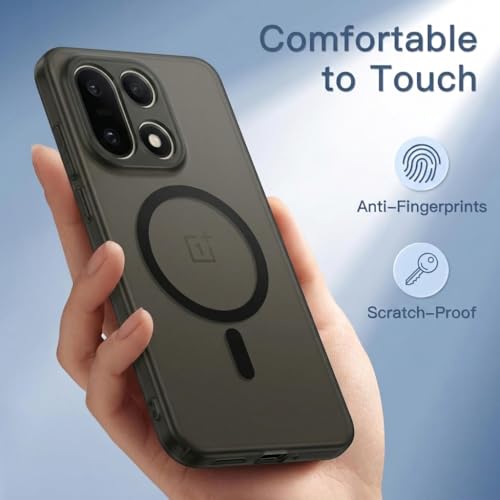 Image of DIZORO Matte Case for Oneplus 15 Compatible with MagSafe, Camera Lens Full Protection, Shockproof Translucent Frosted TPU Soft Phone Cover, Anti-Fingerprint (Black)