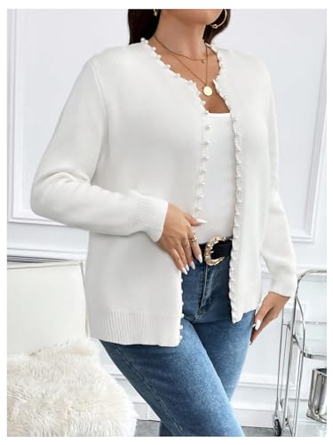 Women's Plus Size Pearls Beaded Cardigan Open Front Long Sleeve Casual Sweater Top3