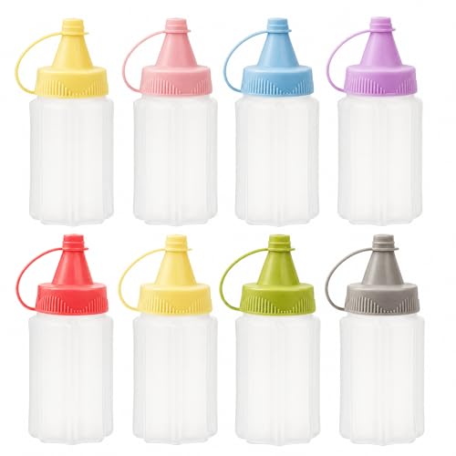 Sunch Craft 8 Pcs Mini Ketchup Squeeze Bottles 1 OZ Condiment Bottle Mini Sauce Bottle Honey Mustard Salad Dressing Sauce Bento Box Container (Multicolor)
