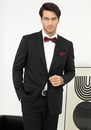 Image of HISDERN Bow Ties for Men Solid Color Pre-Tie Bow Tie and Pocket Square Set Classic Formal Tuxedo Bowties for Wedding Party