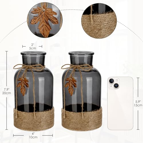 Briful 20cm Tall Glass Flower Vases Wrapped with Jute Rope - Image 2