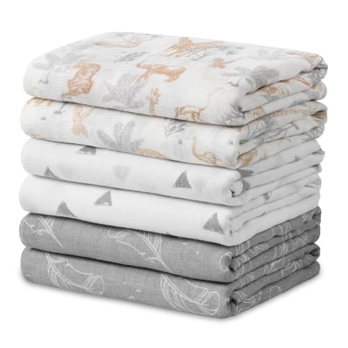 Image of GLLQUEN BABY Receiving Blankets Muslin Swaddle Blanket for Newborn Girl Boy | Cotton Squares Baby Blankets, Soft & Thin Swaddle Cloth, Breathable Absorbent Infant Swaddling Wrap - 6 Pack (Sun)