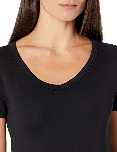 Amazon Essentials Women's Slim-Fit Short-Sleeve V-Neck T-Shirt, Pack of 2, Black/White, X-Small - image 5