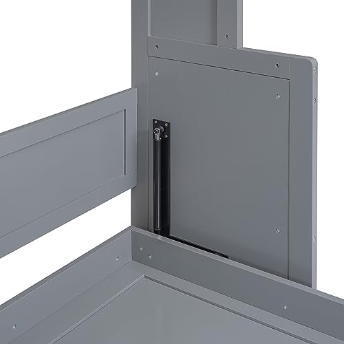NCKMYB Queen Size Murphy Bed Cabinet, Wall Bed Murphy Bed Desk Combo, Shelf Can be Used as Desk, Tall Cabinet Bed for Dorm Studio or Small Room, Grey - Thumbnail 7