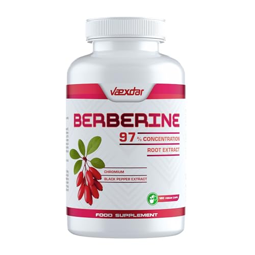Berberina 1000mg Pura - Con Cromo y Pimienta Negra para mejorar la absorción - Extracto concentrado de Berberis Aristata - 120 Cápsulas Vegetales - Alta Absorción y Biodisponibilidad - Vaexdar