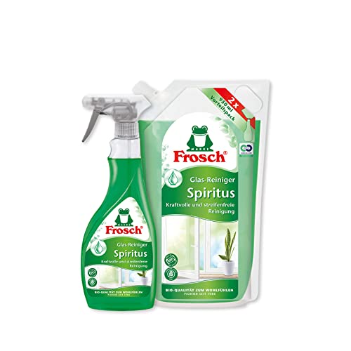 Frosch Spiritus Glas Reiniger, Glasreiniger - perfekter, streifenfreien Glanz - für Haushalt, Flächen und Autoscheiben, Nachfüllbeutel, 1er Pack (1 x 950 ml) 3