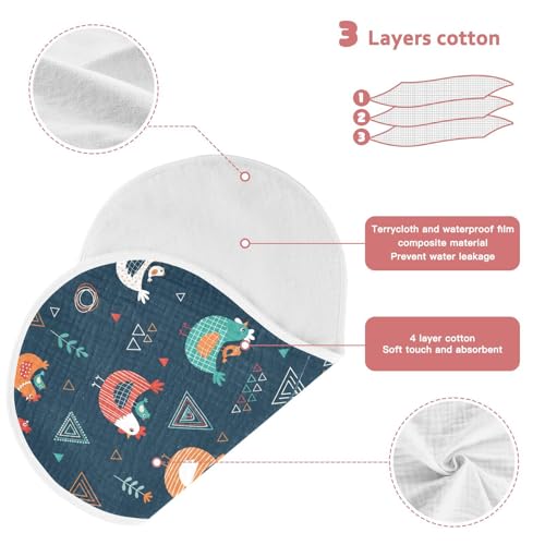J JOYSAY Rooster Birds Dark Blue Baby Burp Cloths for Boys Girls Large 22''x11'' Cotton 4 Layer Drool Cloths for Babies Newborn one sizex23