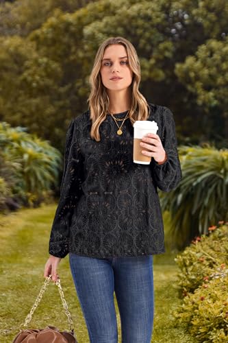 Image of OFEEFAN Blouses for Women Dressy Casual Spring Tops 2026 Summer Outfits Flower Lace Crochet Long Sleeve Shirts