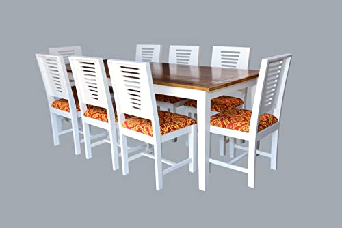 Image of Designer White and Natural Finish Solid Sheesham Wood 8 Seater Dining Table Set for Living Room and Home (Mango Wood, 8 Seater, White and Natural Finish) (Design-1)