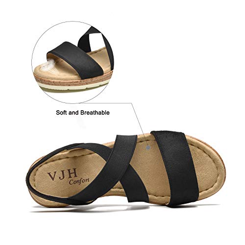 VJH confort Women's Flat Sandals, Comfort Slip-on Elastic Ankle Strap Slingback Light Weight Casual Walking Sandals3