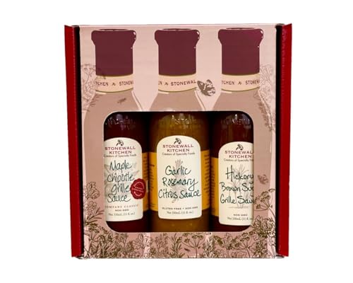 Stonewall Kitchen Grilling & Barbecue Collection, 330 ml BBQ Sauce Set – Geschenkset mit Maple Chipotle, Garlic Rosemary Citrus und Hickory Brown Sugar Grillsaucen, perfekt für Grillliebhaber und BBQs