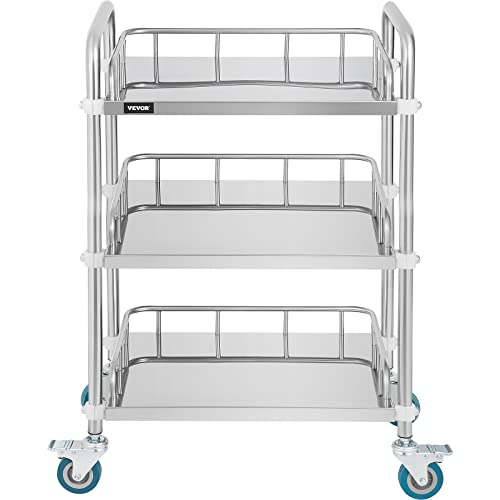 Vevor Shelf Stainless Steel Utility Cart Catering Cart With Wheels Medical Dental Lab Cart Rolling Cart Commercial Wheel Dolly Restaurant Dinging Utility Services (3 Shelves) #TOP7
