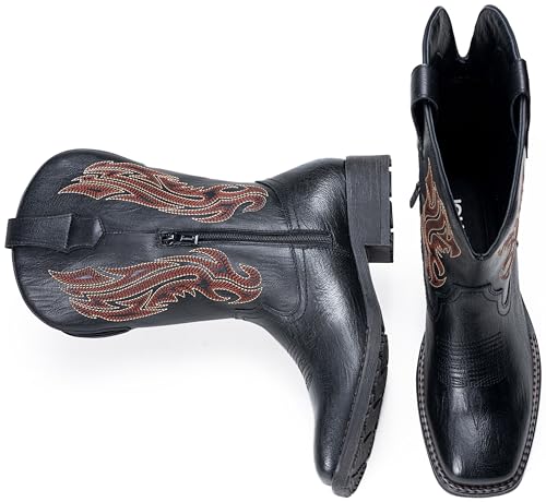 Image of Jousen Cowboy Boots for Men Embroidery Men's Western Boots Retro Square Toe Mens Boot Botas Vaqueras Para Hombre