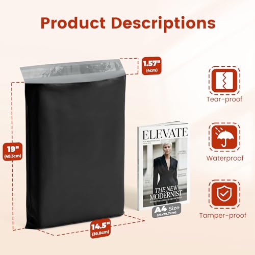 Image of Metronic Poly Mailers 14.5x19 400 Pack Large Shipping Bags for Clothing Bulk,Self Adhesive Shipping Envelopes for Small Business,Waterproof Mailers Poly Bags for Shipping,Packaging Mailing Bags Black
