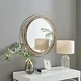 Furniturebox UK Saskia 90cm Round Gold Metal Wall Mirror - Stylish, Modern Circle Mirror for Living Room, Hallway, Dining Room
