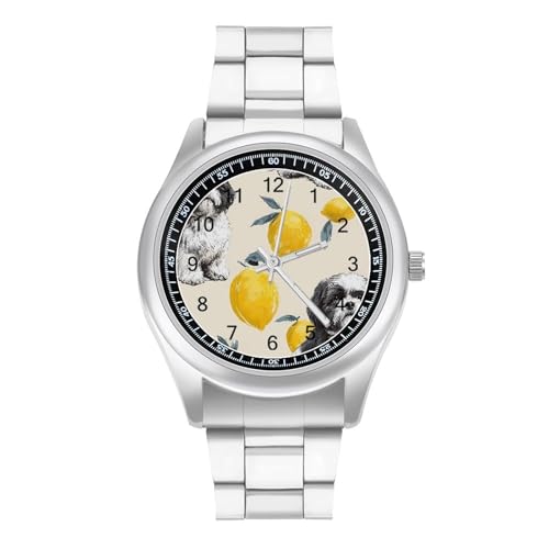 Imagen de Shih Tzu Dog and Lemon Reloj de pulsera analógico de cuarzo para hombre