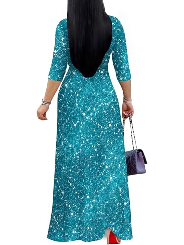 Image of PinkPatty Plus Size Maxi Dresses for Women Casual Flowy Long Dress 3 /4 Sleeve V Neck Wrap Dress with Belt