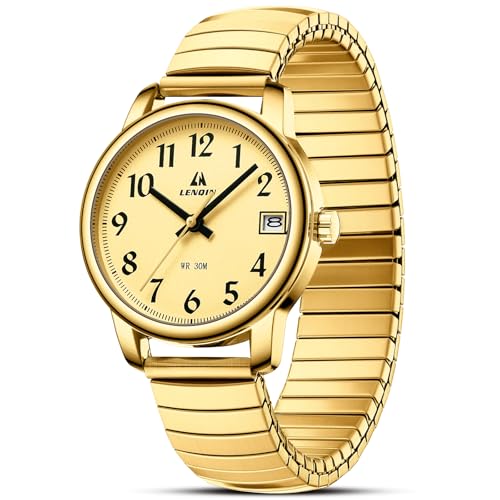 LN LENQIN Montre Femme Montres pour Femmes Montre étanches en Acier Inoxydable Montre-Bracelet à Quartz analogique Bracelet Extensible (LN-L0162-Gold Gold)