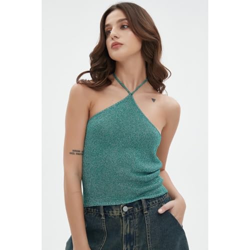 LRF Halter Top Mesh Top Shiny Sparkly Cozy Sleeveless Casual Top Sexy Y2k Trendy Top2