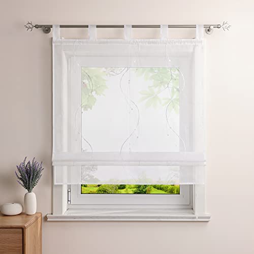 Heichkell Voile Raffrollo Weiß 140x140cm Bestickt