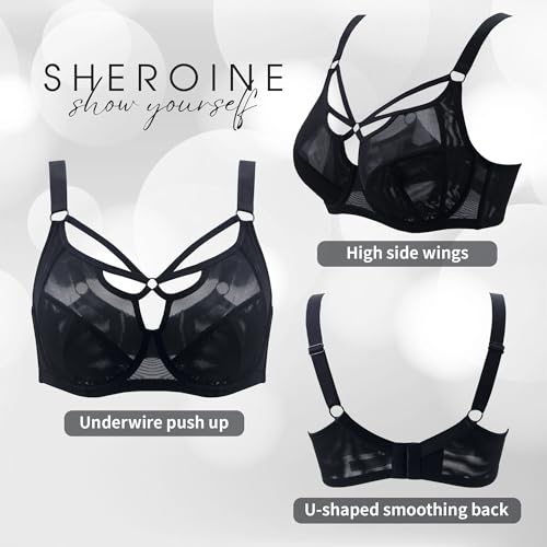 sheroine Lace Underwire Sexy Strappy Bra Plus Size See Through Unlined Full Coverage Bras4