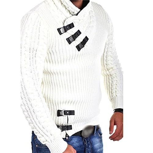 Men's Shawl Collar Sweaters Buckle Casual Slim Fit Punk Pullover Man Long Sleeve Knitted Basic Ribbed Tops2