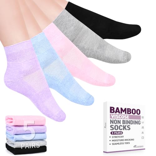 Revosoxs Diabetic Socks for Women Men 5 Pairs Non Binding Diabetic Ankle Wide Stretchy Loose Seamless Socks 7-9 9-11(Bright-Medium)