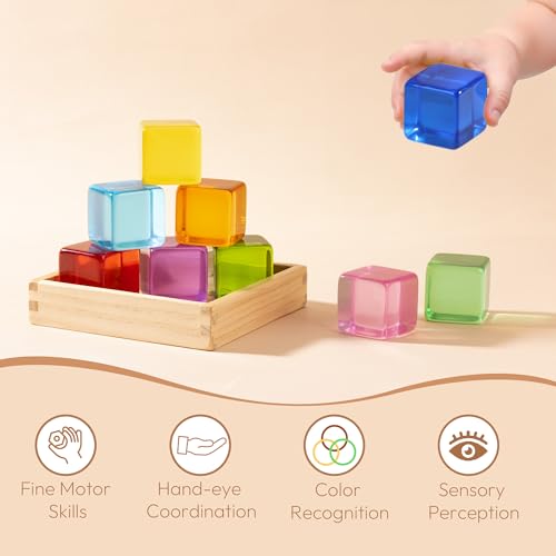 Image of Woodtoe Large Building Blocks, Montessori Sensory Blocks for Toddlers 1-4 | Rainbow Acrylic Block Set, Montessori Toys for 1 2 3 Year Old Boy Girl, No Choking Hazard, Early Learning Kids Birthday Gifts