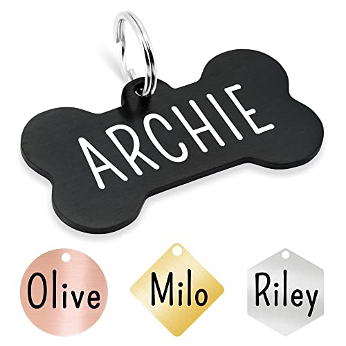 Ultra Joys Personalized Dog Tags - Engraved Front and Back - Stainless Steel, Bone Tag in Black, Large